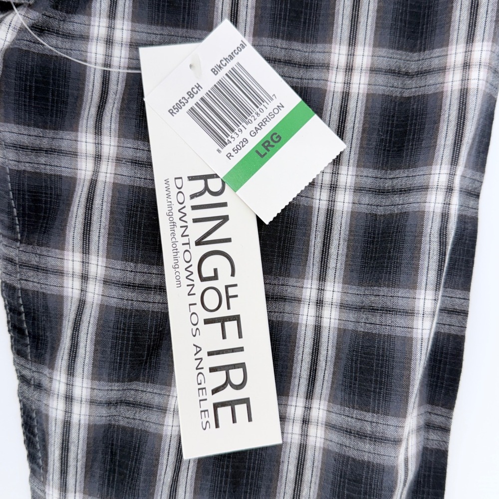 Ring of Fire Shirt Mens Large Black Plaid New Embroidered Wings Snap Button L - Picture 6 of 11